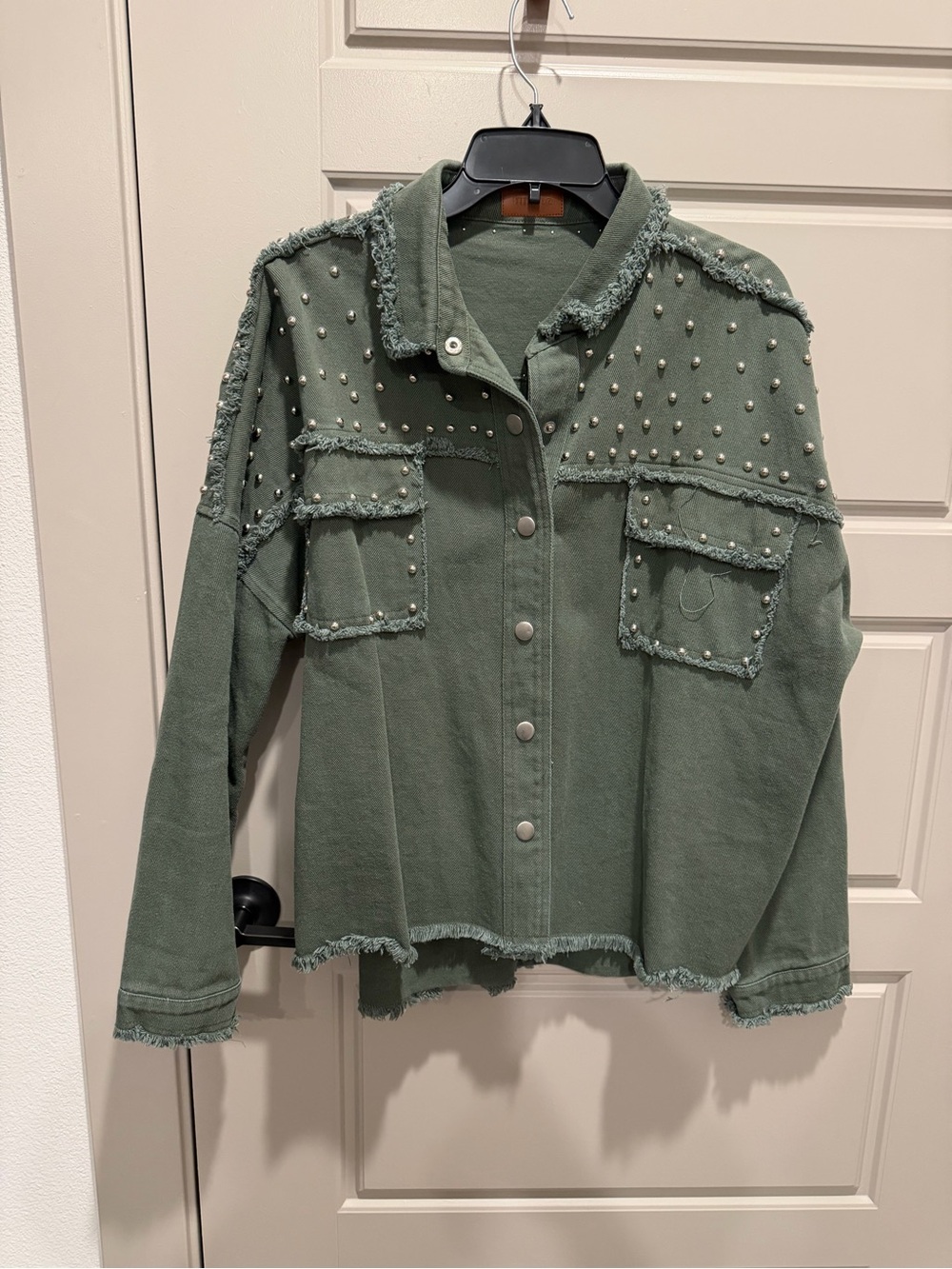 Umgee Olive Green Studded Frayed Shacket